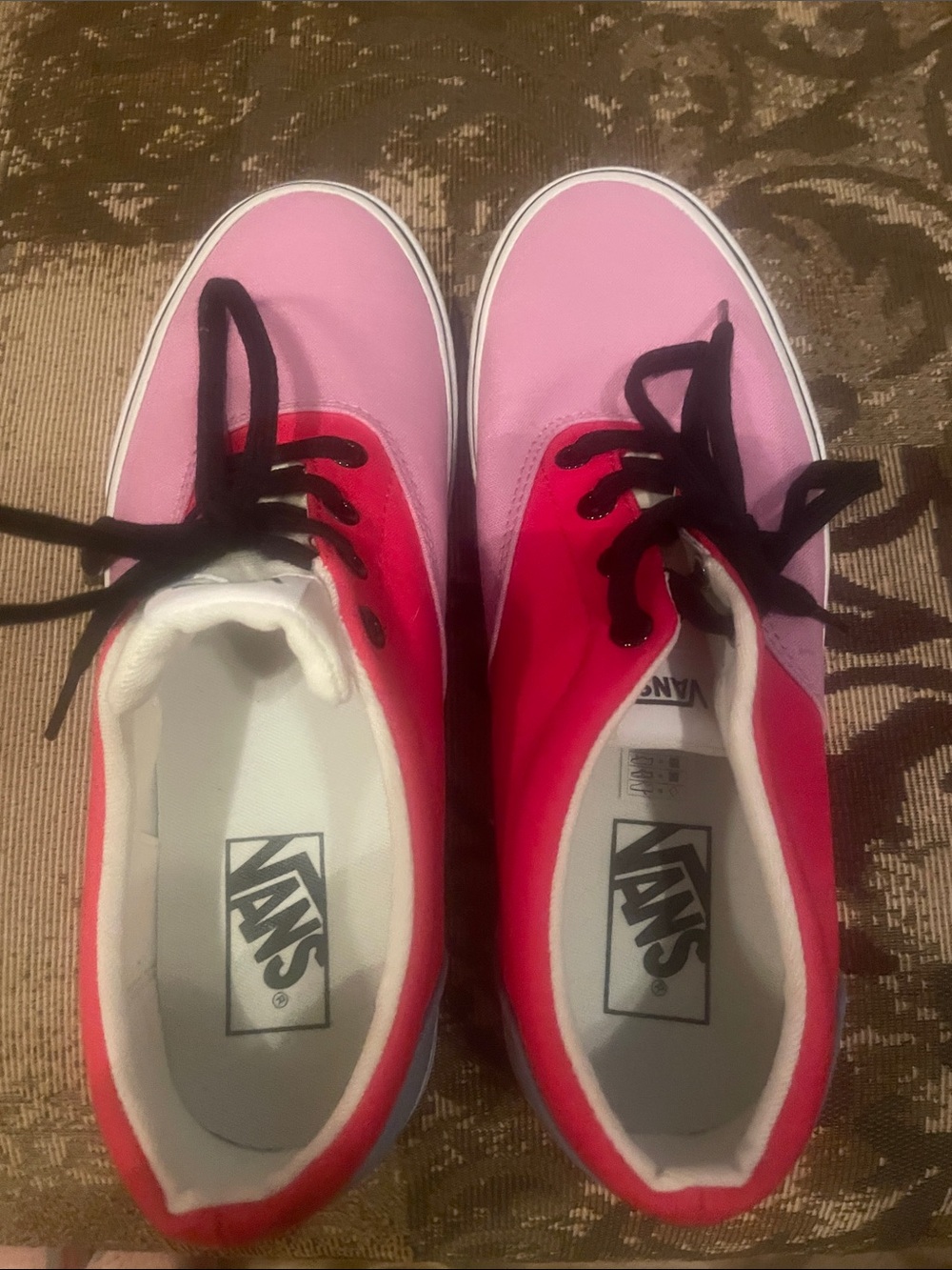 Vans Two-Tone Pink and Red Canvas Sneakers with Black Laces